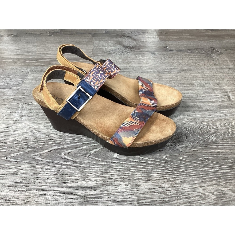 NAOT Alpha Wedge Leather Sandals Platform Blue Red Aztec Bohemian EU 42 US 11